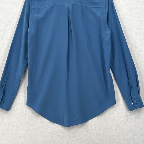 EQUIPMENT Essential Silk Shirt Women XS Blue Long Sleeve Collar Lightweight Corp - Picture 6 of 15